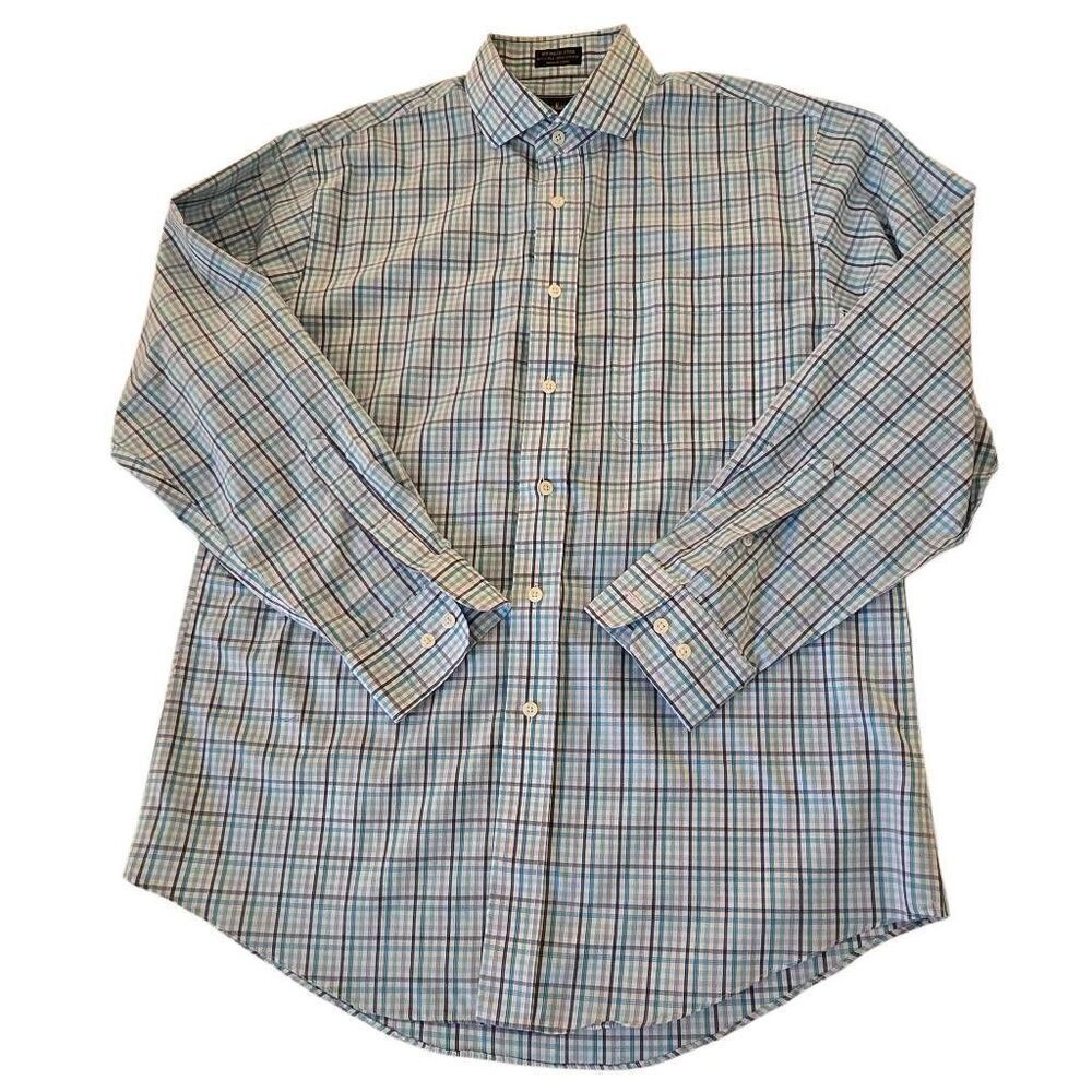 Neiman Marcus Mens Plaid Wrinkle-Free Dress Shirt Multicolor Size 15.5/32-33